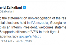საქართველომ ვენესუელას ეროვნული ასამბლეის თავმჯდომარე დროებით პრეზიდენტად აღიარა